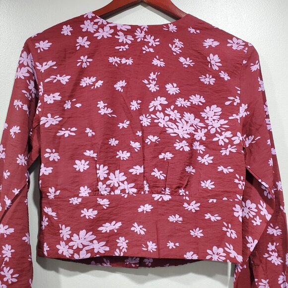 NWT Madewell Button Front V-Neck Cropped Long-Sleeved Cabernet Floral Top Sz XS - Picture 12 of 13